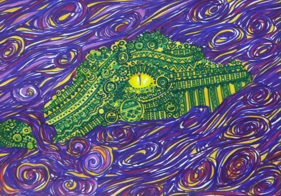 ("Alligator". Friday 10/11/13. Start- 4:01 pm. End- 7:24 pm. Sharpie. Props to Sigil for the idea!)