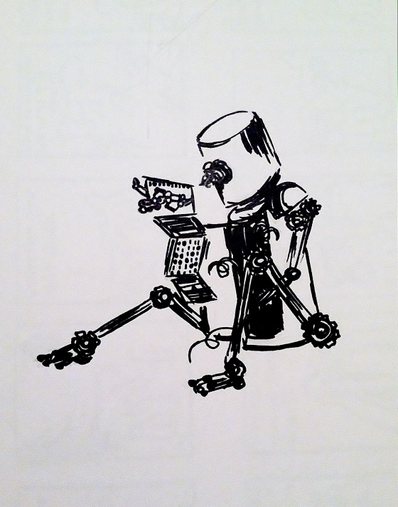 ("Dirty Robot". Friday 10/18/13. Start- 8:00 pm. End- 8:21 pm. Sharpie.)