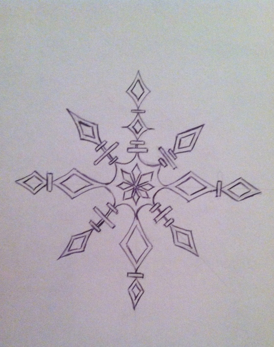 ("Snowflake". Monday 12/23/13. Start- 8:47 pm. End- 9:12 pm. Pen.)