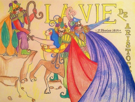 ("La vie". Wednesday 2/19/14. Sharpie and Colored Pencil. Inspired by vintage French magazine covers.)