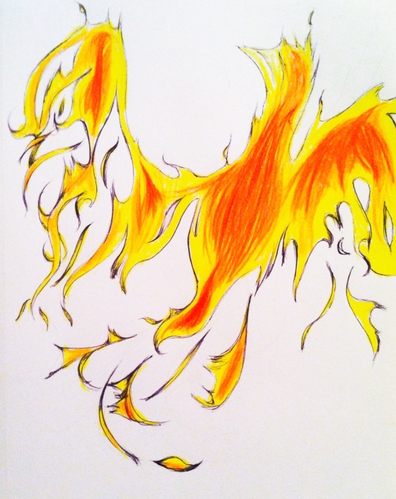 ("Phoenix". Thursday 2/6/14. Colored Pencil and Pen.)