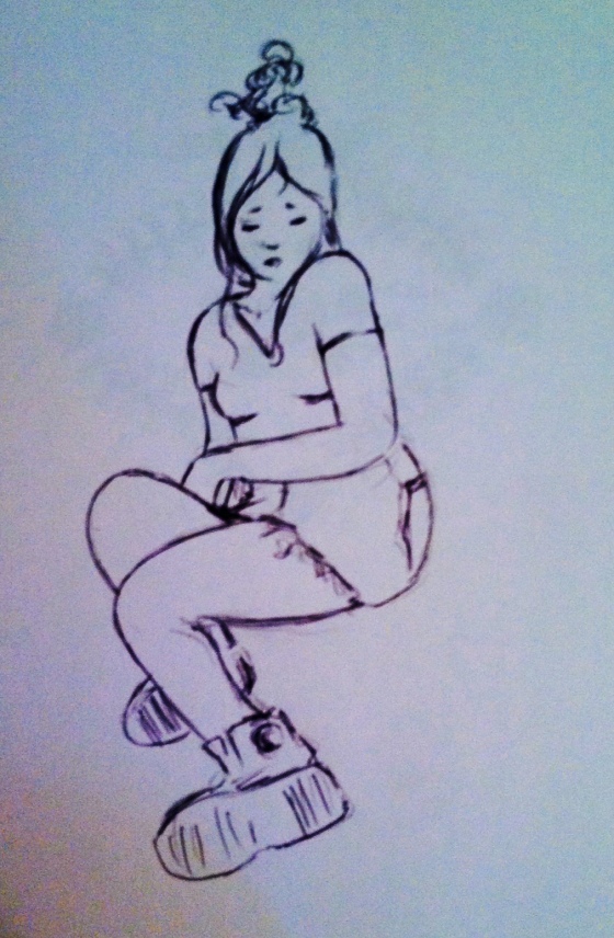 ("Girl Sketch". Monday 5/12/14. Pen.)