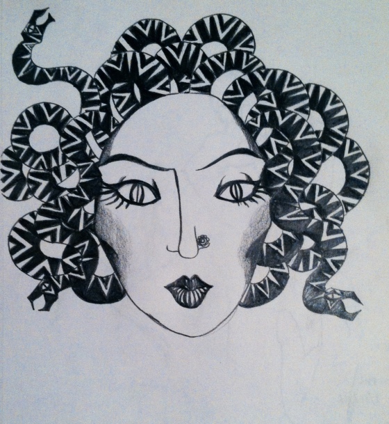 ("Art Deco Medusa". Friday 7/11/14. Pencil.)